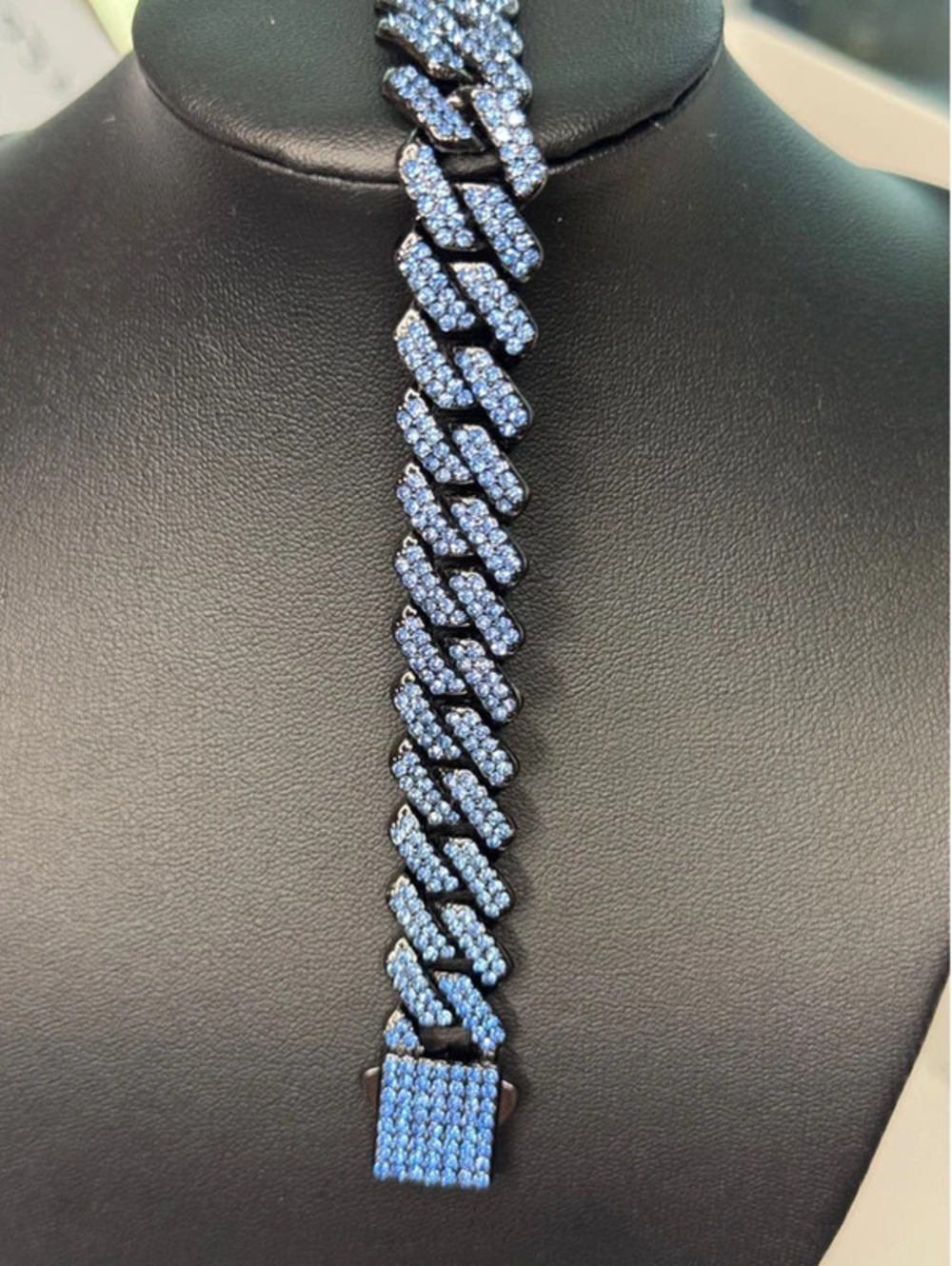 AJ 8.5” heavy stainless steel gun metal tone, bling cz bracelet